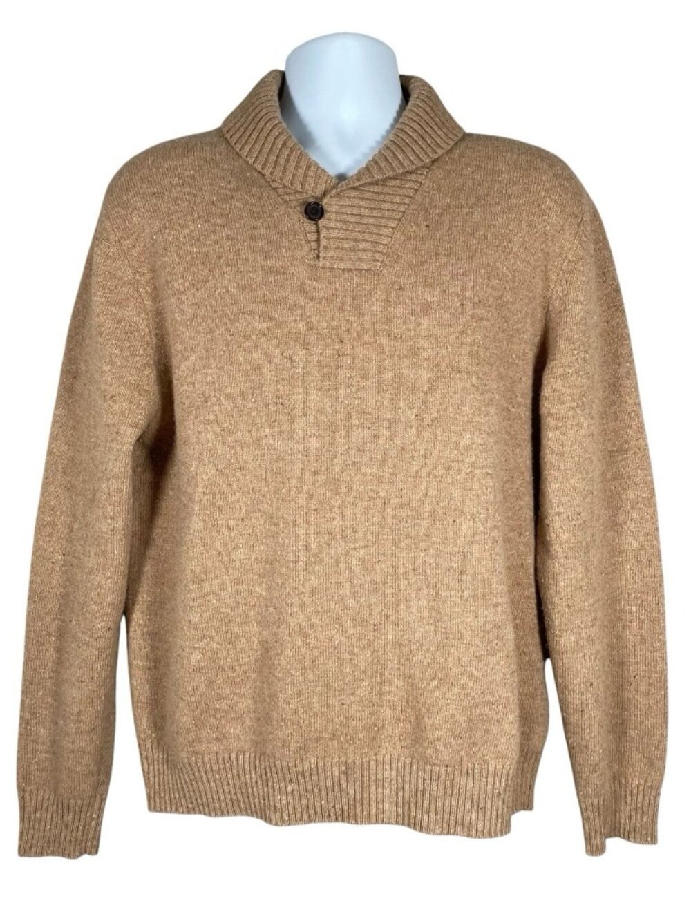 Brooks Brothers Italian Lambswool Sweater L Donegal Heritage Shawl Collar Tan